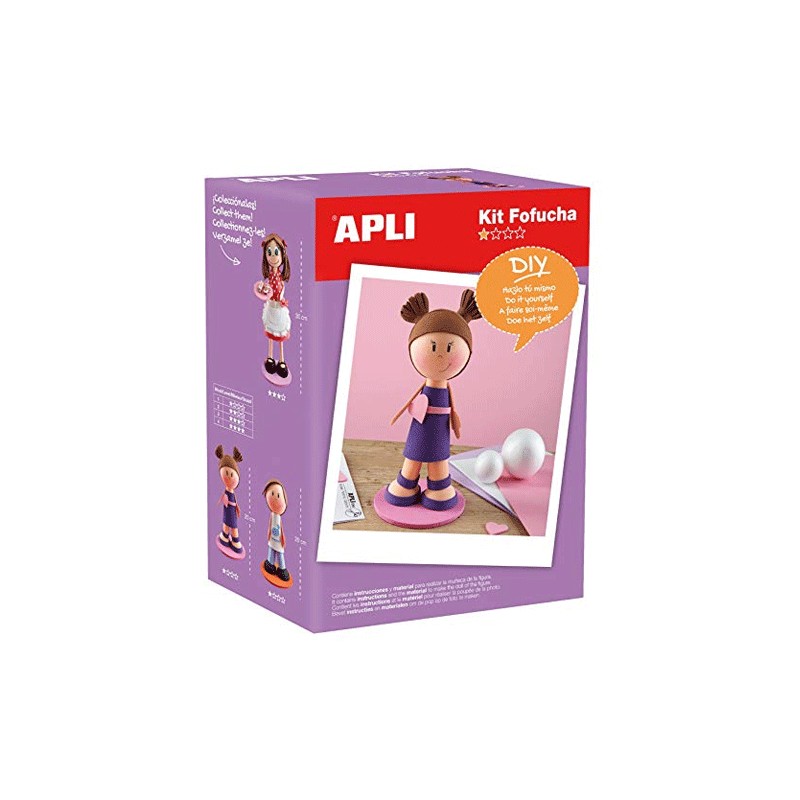 Muñeca  modelo chica estilo fofucha con goma EVA y base MDF, kit Apli