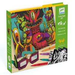 Djeco Funny Freaks – kit 3D para colorear monstruos con gafas 3D