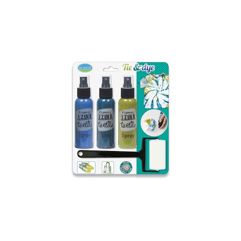 Kit para estampar, teñir camisetas 3×100 ml Azul-Verde‐Turquesa + Rodillo